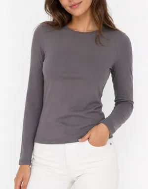 Charcoal Gray Long Sleeve Crew Neck Slim Fit Stretch Top Size S thumbnail 1