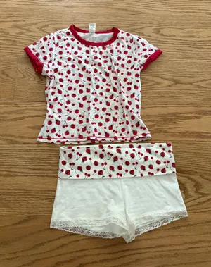 Frankie’s Bikinis Cherry-Print lounge Set - White & Red thumbnail 1