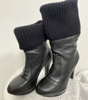 Ramiro Olivares Size 5US-MX3 Black Leather Knit Cuff High Heel Booties(B46) thumbnail 1