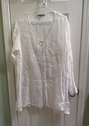 Flax Linen Sz M Cream White Sheer Tunic Top Shirt Dress Beach Coverup Breezy thumbnail 1