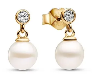 Pandora treated freshwater cultured pearl & stone drop earrings‎ new in package thumbnail 1