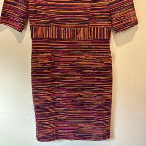 Trina Turk Striped Jersey 3/4 Sleeve Knee Length Fitted Sheat Dress Maroon Brown thumbnail 4