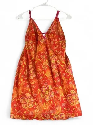 Nick & Sarah Intimates Orange Pink Floral Babydoll Mesh Chemise Nightgown Size M thumbnail 1