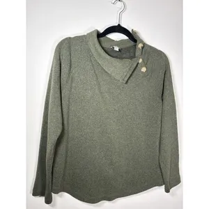 J. Crew Funnel‎ Neck Pullover Green Button Detail Long Sleeve Small thumbnail 3