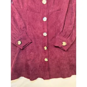 Lulus Burgundy Corduroy Button Front Mini‎ Dress Long Sleeve Square Neck XS NEW thumbnail 5