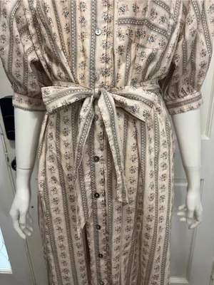 Entro Floral 100% Cotton Puff Sleeve Belted Midi Dress with Pockets Size Small thumbnail 10
