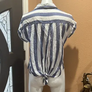 Lucky brand short sleeve striped open back button up blouse thumbnail 3