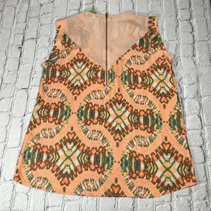 Collective Concepts Multicolor Watercolor Coral sleeveless Blouse size Large thumbnail 2