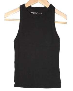 Women's Abercrombie & Fitch Soft A&F Rib Black Knit Crop Top Tank Top Size XXS thumbnail 1