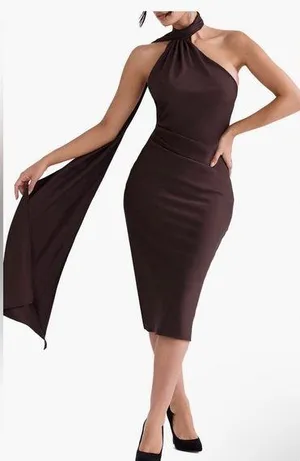 House of CB Angelina Asymmetric Halter Midi Dress size S thumbnail 1