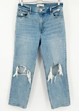 Abercrombie & Fitch The 90s Straight Ultra High Rise Distressed Ripped Jeans‎ 29 thumbnail 1