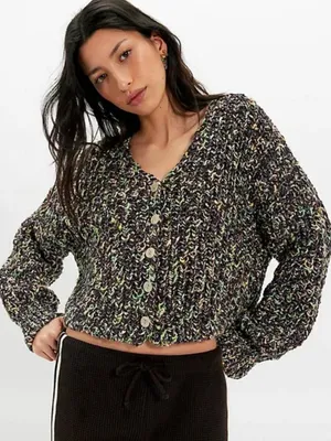 NWT Free People Multicolor Speckled Chunky Button Flea Market Cardigan Size M thumbnail 1
