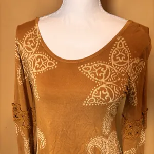 Indigo Thread Co Boho Paisley Tunic Top Womens Small Bell‎ Sleeve Crochet Trim thumbnail 3