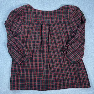 LOFT Shimmer Holiday Plaid Shirred V-Neck Blouse Women's Large 3/4 Sleeve thumbnail 6