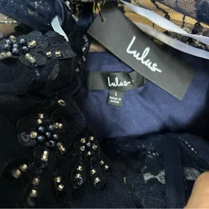Lulus Fanciful Charm Navy Mesh Beaded Tiered One-Shoulder Mini Dress thumbnail 9