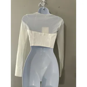 NIA The Label Taurus Top XS White Ruched Satin Corset‎ Bodice Long Sleeve Mesh thumbnail 5