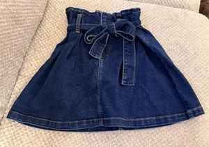 Altar'd State Blue Denim Paperbag Waist Tie Bow Mini Skirt thumbnail 4