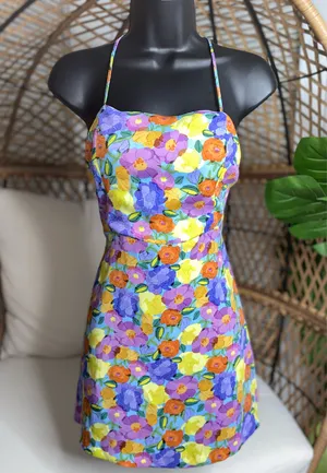 Zara multicolored floral print mini dress size medium Dress thumbnail 3