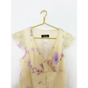 Vintage 90s City Triangles Butter Yellow Floral Midi Dress Fairy Coquette Y2K thumbnail 4