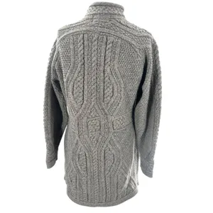 Aran crafts merino wool Long Button‎ Cable gray sz M Size M thumbnail 2