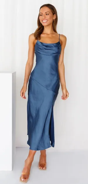 Hello Molly LYCHEE MARTINI SATIN MIDI DRESS NAVY thumbnail 8