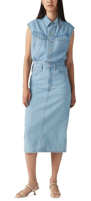 Levi's Denim Dress Women XS Blue NWT Sleeveless Midi Button Front Pockets thumbnail 1