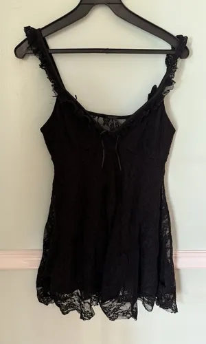 Vtg Layered Lace Tank Top Size M Black Lace Babydoll USA Y2K Grunge Coquette thumbnail 1