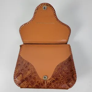 Vintage Womens Genuine Alligator Skin Leather Clutch Purse Cognac Brown Handmade thumbnail 14