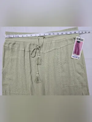 Rewash Tiered Wide-Leg Drawstring Pants in Light Olive Green Size XL thumbnail 8