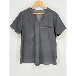 FIGS‎ Caspian V-Neck Scrub Top Large Heathered Charcoal Gray Single Pocket thumbnail 2