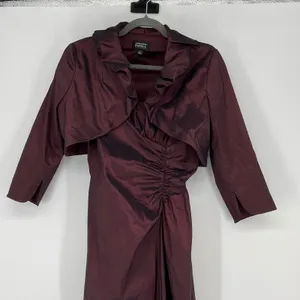 Vintage Adrianna Papell Occasions Burgundy Ruched Gown‎ with Bolero Set Size 8 thumbnail 3