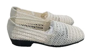 Vintage 90s Karen Scott Woven Mesh Ballet Flats Cream Stretch Loafers 7.5W NIB thumbnail 1