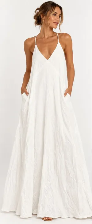 Seven Wonders Revolve Aidana Maxi Dress White Sz Large Beach Minimalist Pockets thumbnail 1