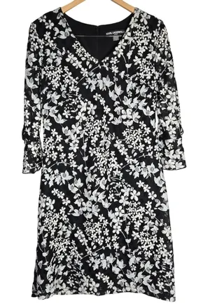Karl Lagerfeld Paris Black White Floral Lace V Neck 3/4 Sleeve Carys Dress‎ 6 thumbnail 1