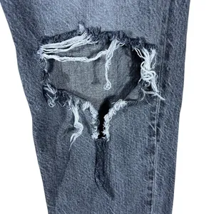American Eagle Mom Jean Solid Denim Pants Black Grunge Distressed Size 4 Short thumbnail 8