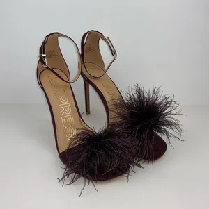 Heel Sandals Stilettos Size 9 Pom Pom by Express Heels Brown Burgundy color thumbnail 1
