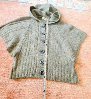Decree Women’s Olive Green Gray Brown Marled Hooded Cape Sweater Poncho Size M thumbnail 4