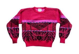 Nils Vintage Sweater Size Medium‎ Red Pink Geometric Pullover Ski 80s Wool Blend thumbnail 1