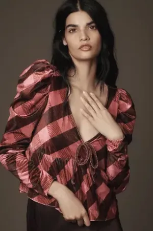 Maeve Anthropologie Velvet Babydoll Plaid Top thumbnail 1