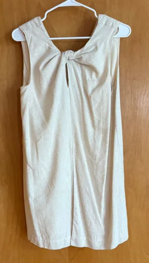 Sunday in‎ Brooklyn Shift Dress Womens Small Beige Linen Blend Knot Front V-Back thumbnail 1