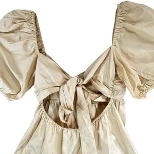 Aritzia Wilfred Opera Babydoll Dress Womens M Tan Cream Taffeta‎ Puff Sleeve thumbnail 7