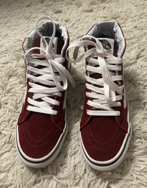 Vans High Top Sneakers Women’s Size 6, Men’s Size 4.5 Burgundy with White thumbnail 1