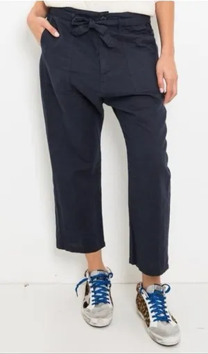 THE GREAT Convertible Cropped Trouser Pants Sz 3 Linen Cotton Utility Tie Waist thumbnail 1