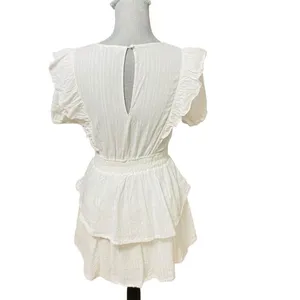 The Post White Ruffle Lace Trim Mini Dress Women’s Small Cotton Rayon thumbnail 4