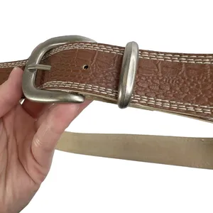 Brown Croc Embossed Faux Leather Silver Buckle Belt thumbnail 3