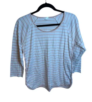 Lake Baby Pink Striped Pima Cotton Long Sleeve Pajama Top thumbnail 1