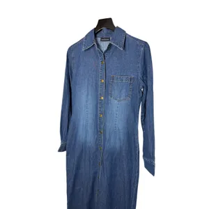 Moda International Denim Maxi Dress Womens Small Blue Button Front Long Sleeve thumbnail 2