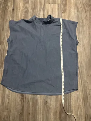 Figs Mandarin Collar Cap Sleeve Top in Slate Blue thumbnail 5