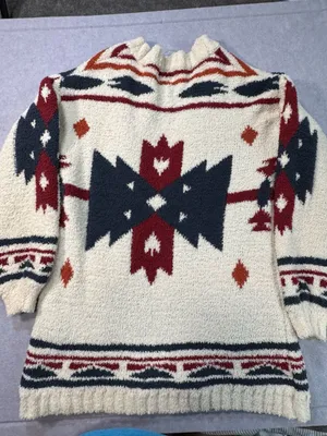 Blue Rain Aztec Southwestern Print Open Front Fuzzy Sherpa Cardigan Sweater thumbnail 2