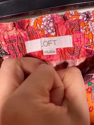 Loft Womens Floral Linen Pull On Pant Cropped Pink Orange Xs thumbnail 4